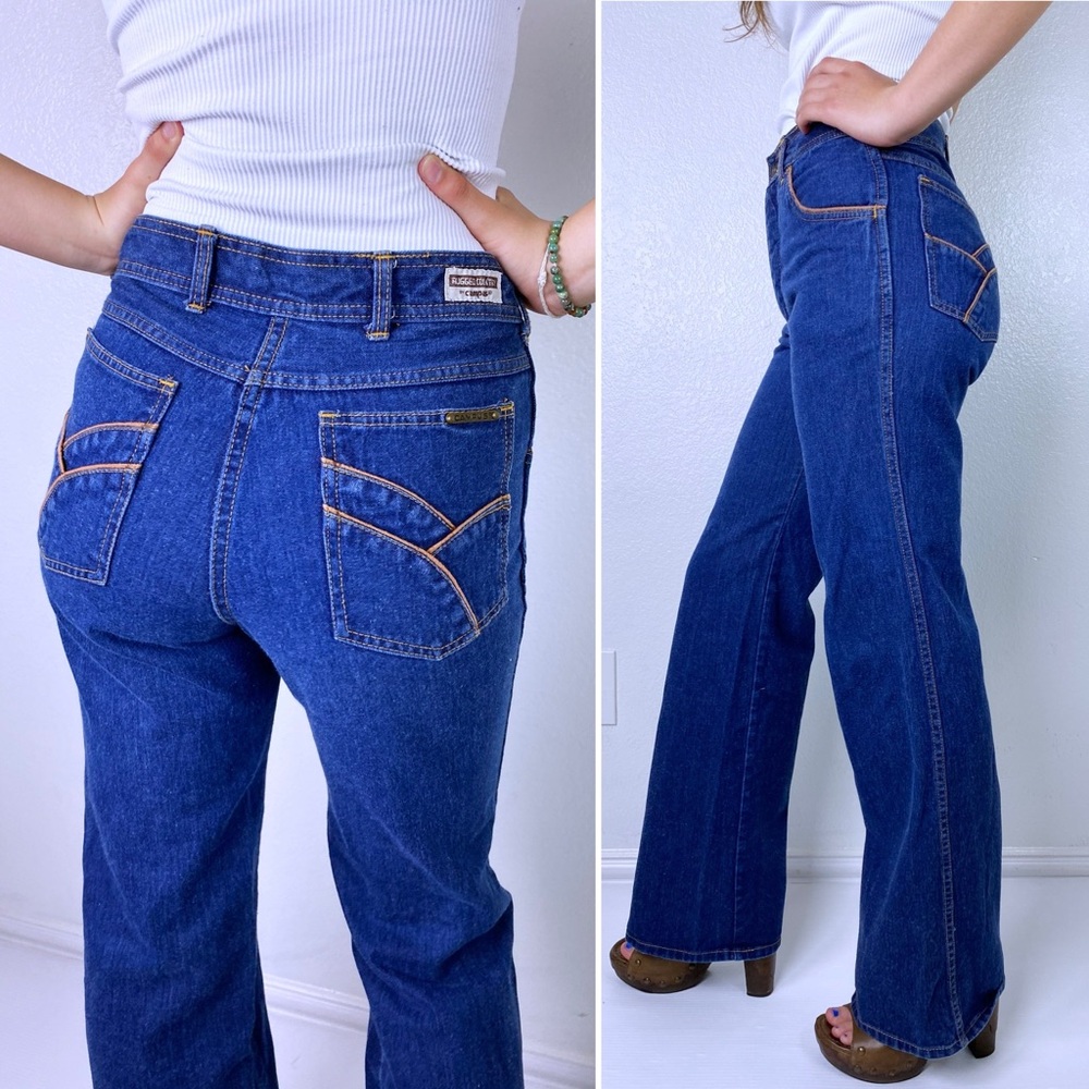 size 26 vintage 70s CAMPUS Dark Wash JEANS 27 retro straight leg high waist boho